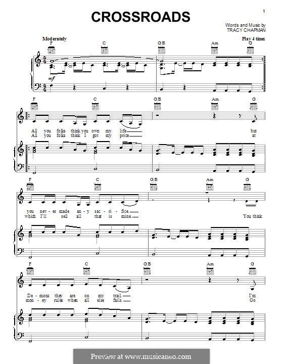 Crossroads: Para vocais e piano (ou Guitarra) by Tracy Chapman