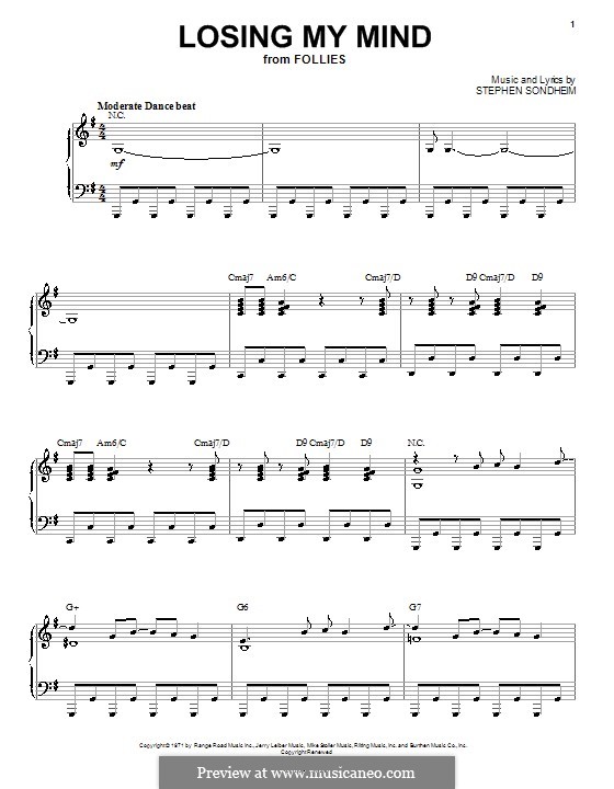 Losing My Mind: para voz,piano ou guitarra (G maior) by Stephen Sondheim