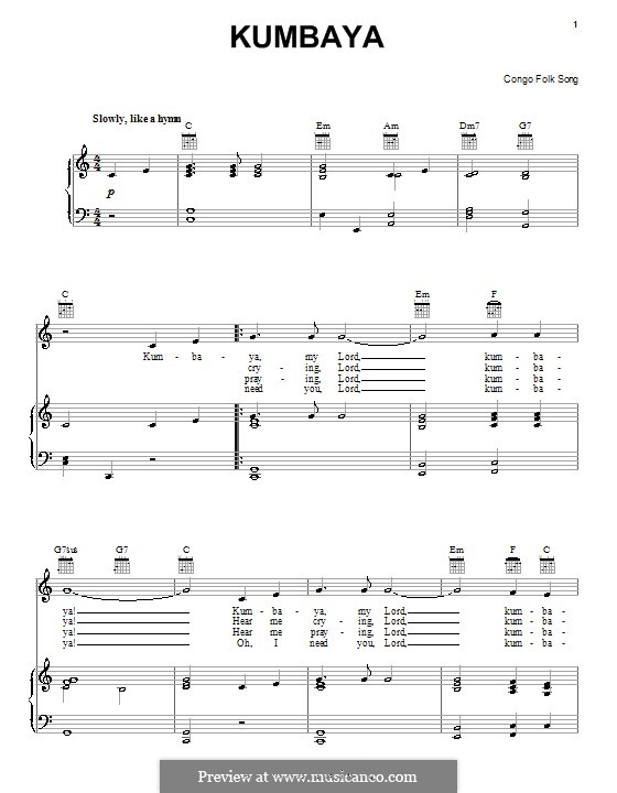Kumbaya (Kum Ba Yah): Para vocais e piano (ou Guitarra) by folklore