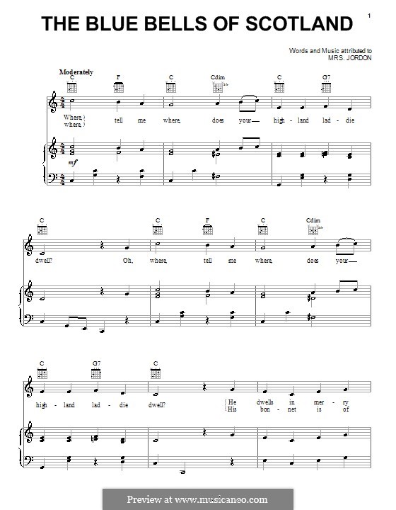 The Blue Bells of Scotland: Para vocais e piano (ou Guitarra) by folklore