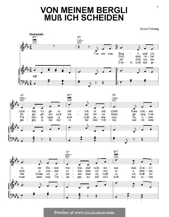 Von meinem bergli muss ich scheiden: Für Stimme und Klavier (oder Gitarre) by folklore