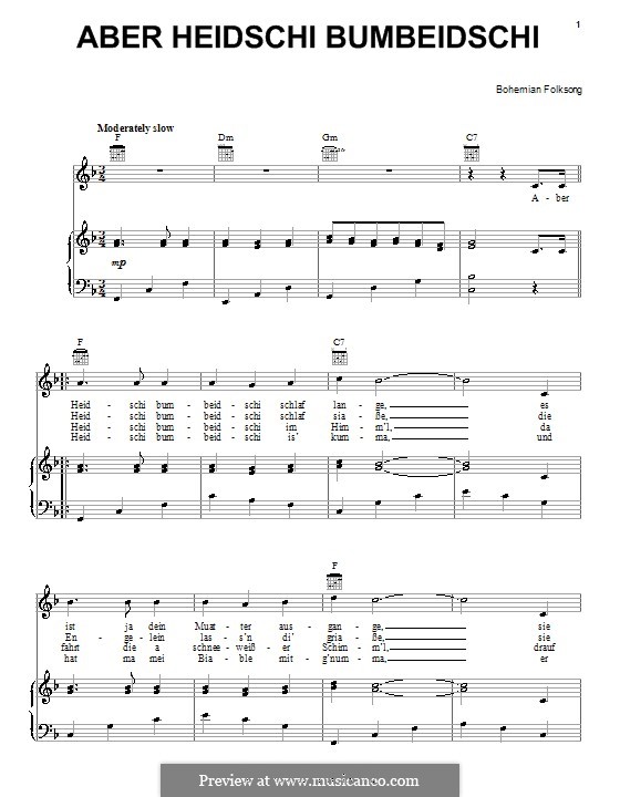 Aber Heidschi Bumbeidschi por folklore Partituras