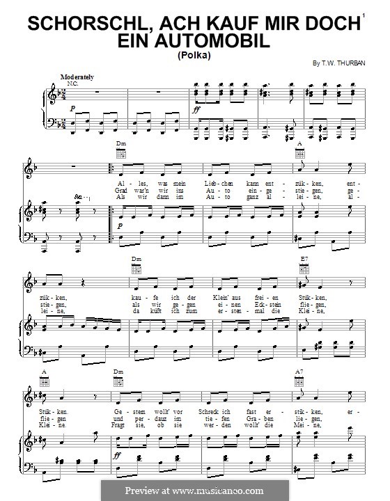 Schorschl, ach kauf mir doch ein Automobil (Polka): Para vocais e piano (ou Guitarra) by T. W. Thurban