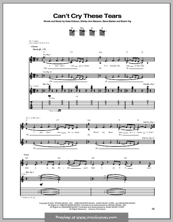 Can't Cry These Tears (Garbage): Para guitarra com guia by Butch Vig, Duke Erikson, Shirley Ann Manson, Steve Marker