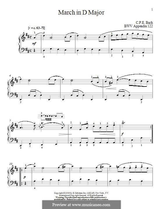 No.16 March in D Major, BWV Anh.122: Para Piano by Johann Sebastian Bach