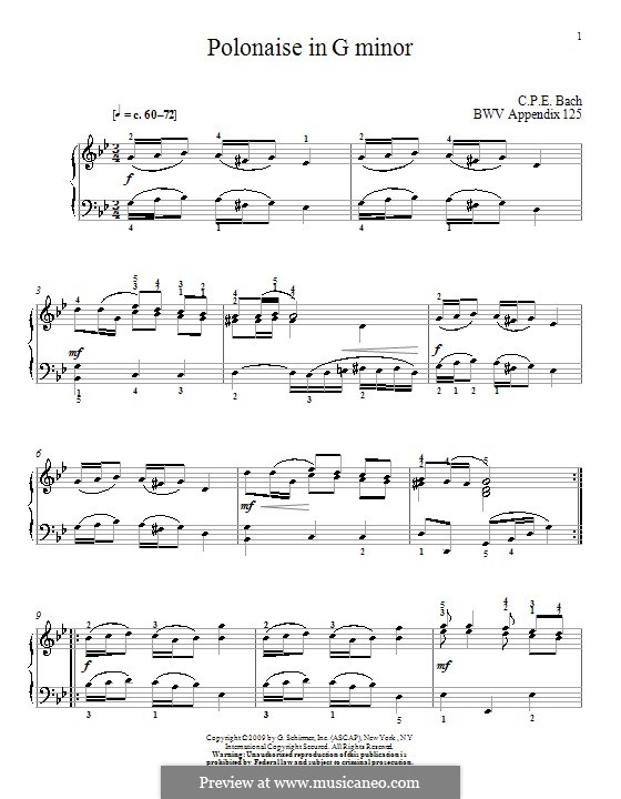 No.19 Polonaise in G Minor, BWV Anh.125: Para Piano by Johann Sebastian Bach