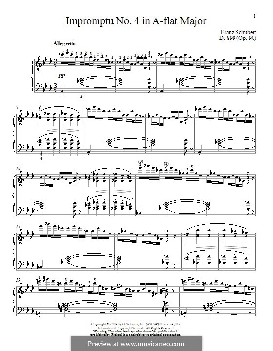 Four Impromptus for Piano, D.899 Op.90: Impromptu No.4 (high quality sheet music) by Franz Schubert