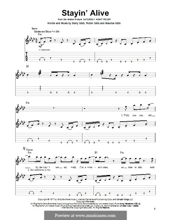 Stayin' Alive (The Bee Gees): Para guitarra com guia by Barry Gibb, Maurice Gibb, Robin Gibb