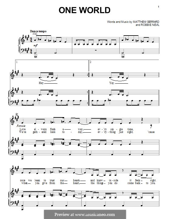 One World (The Cheetah Girls): Para vocais e piano (ou Guitarra) by Matthew Gerrard, Robbie Nevil