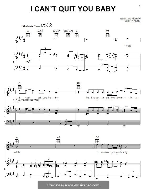 I Can't Quit You Baby (Otis Rush): Para vocais e piano (ou Guitarra) by Willie Dixon