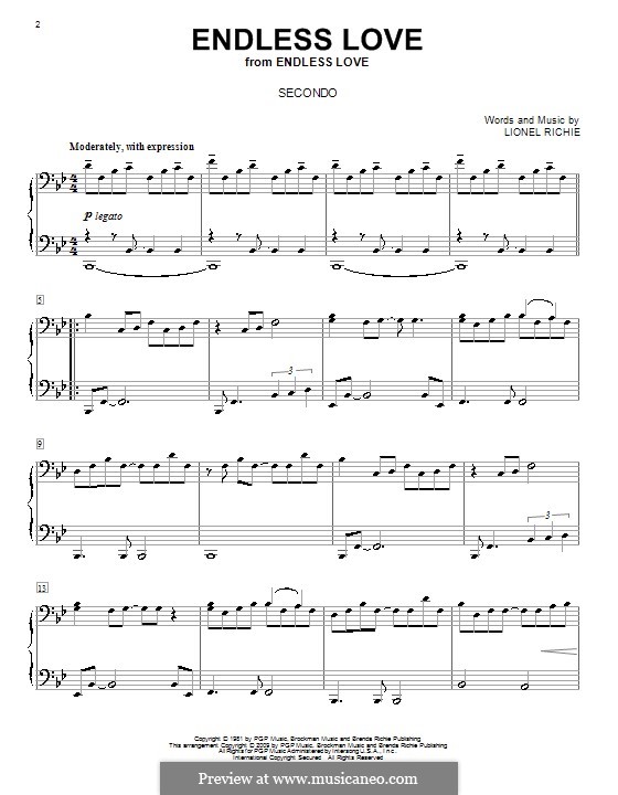 Endless Love: para piano de quadro mãos by Lionel Richie