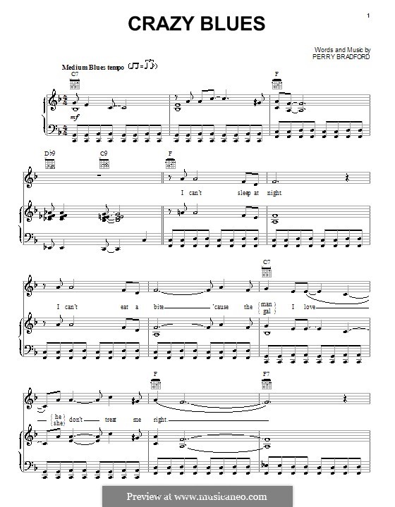 Crazy Blues: Para vocais e piano (ou Guitarra) by Perry Bradford