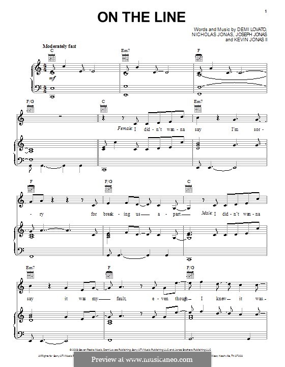 On the Line (Demi Lovato): Para vocais e piano (ou Guitarra) by Joseph Jonas, Kevin Jonas Sr., Nicholas Jonas
