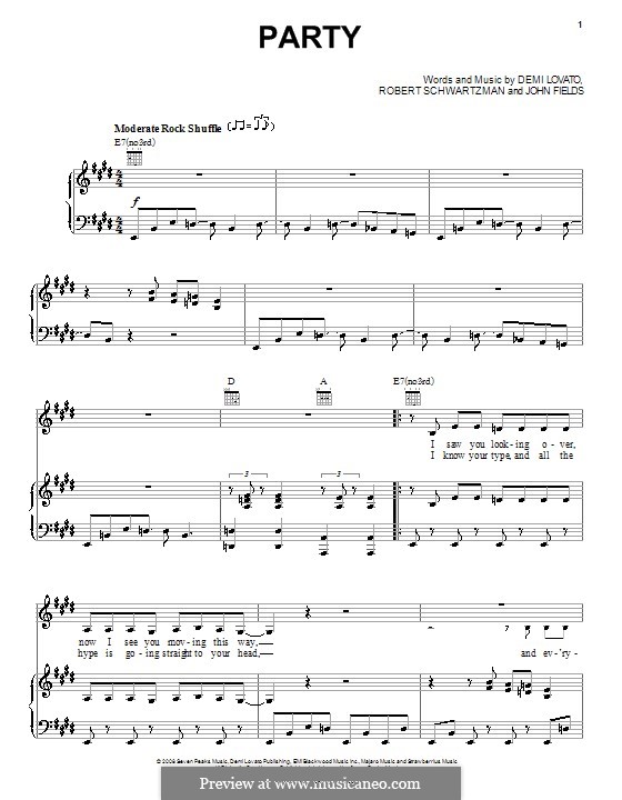 Party (Demi Lovato): Para vocais e piano (ou Guitarra) by John Fields, Robert Schwartzman