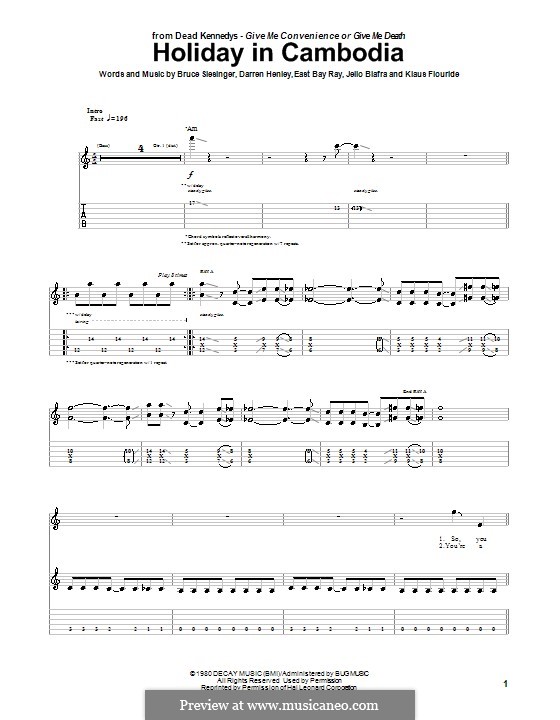 Holiday in Cambodia (The Dead Kennedys): Para guitarra com guia by Bruce Slesinger, Darren Henley, East Bay Ray, Jello Biafra, Klaus Flouride