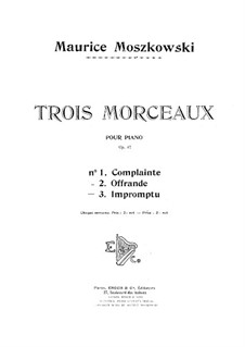 Three Pieces for Piano, Op.87: set completo by Moritz Moszkowski