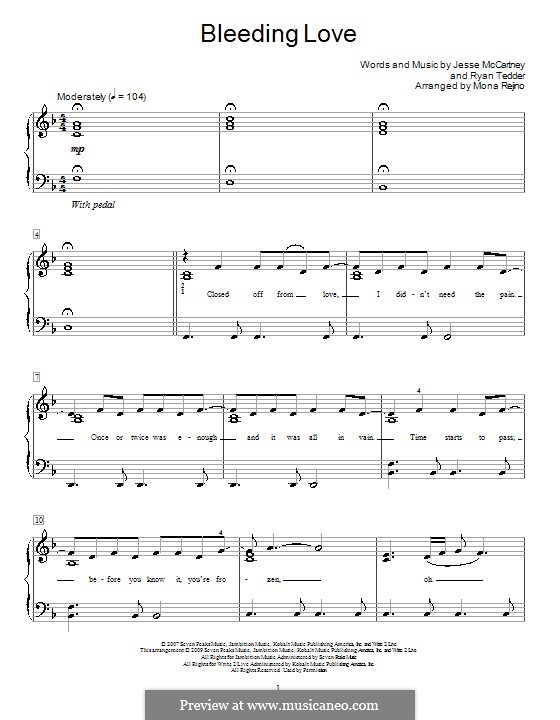 Bleeding Love (Leona Lewis): Facil para o piano by Jesse McCartney, Ryan B Tedder