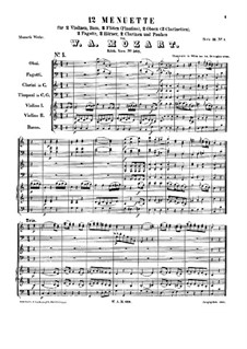 Twelve Minuets for Orchestra, K.568: partitura completa by Wolfgang Amadeus Mozart