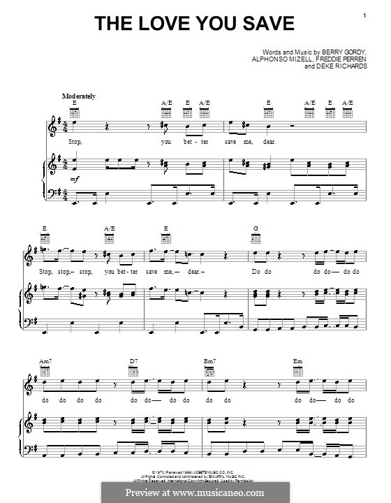 The Love You Save (The Jackson 5): Para vocais e piano (ou Guitarra) by Alphonso Mizell, Berry Gordy, Dennis Lussier, Freddie Perren