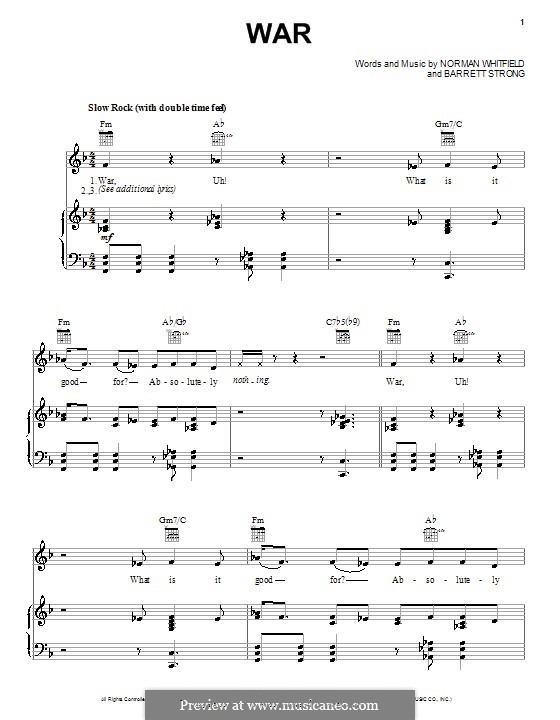 War (Edwin Starr): Para vocais e piano (ou Guitarra) by Barrett Strong, Norman J. Whitfield