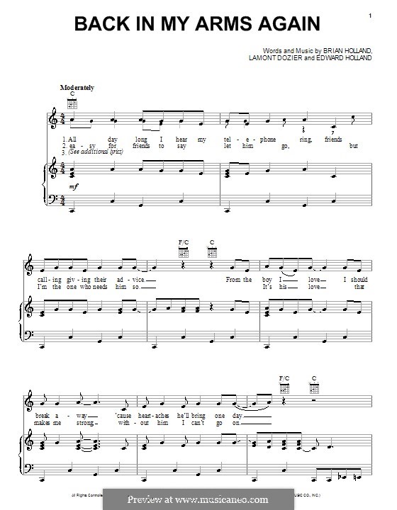 Back in My Arms Again (The Supremes): Para vocais e piano (ou Guitarra) by Brian Holland, Edward Holland Jr., Lamont Dozier