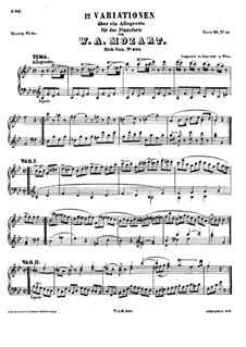 Twelve Variations on an Allegretto, K.500: Para Piano by Wolfgang Amadeus Mozart