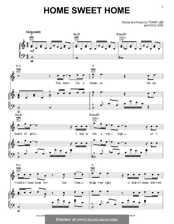 Home Sweet Home (Motley Crue): Para vocais e piano (ou Guitarra) by Nikki Sixx, Tommy Lee