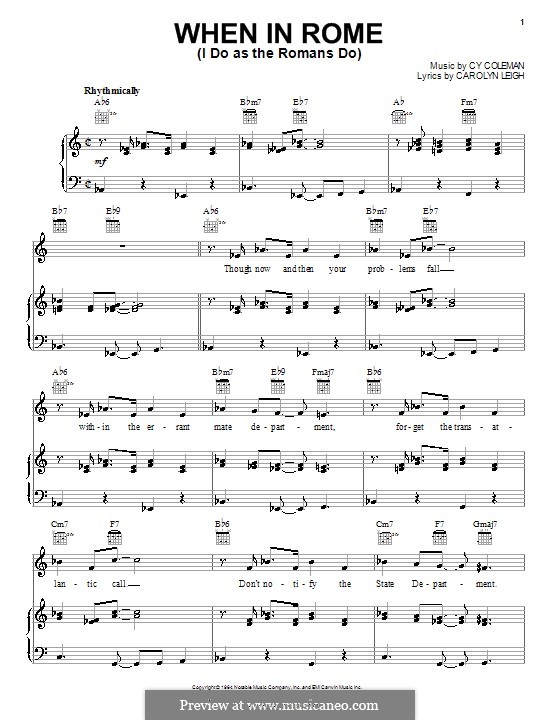 When in Rome (I Do as the Romans Do): Para vocais e piano (ou Guitarra) by Cy Coleman