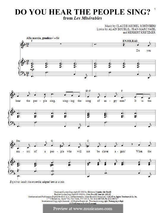 Do You Hear the People Sing: Para vocais e piano (ou Guitarra) by Claude-Michel Schönberg