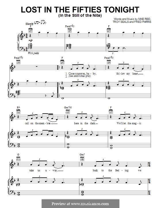 Lost in the Fifties Tonight (In the Still of the Nite): Para vocais e piano (ou Guitarra) by Frederick Parris, Mike Reid, Troy Seals