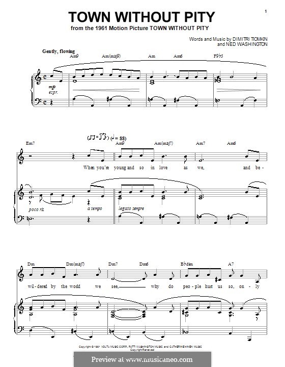 Town without Pity: Para vocais e piano (ou Guitarra) by Dimitri Tiomkin