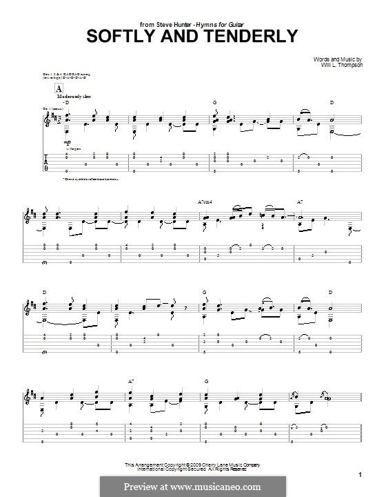 Softly and Tenderly: Para guitarra com guia by Will Lamartine Thompson