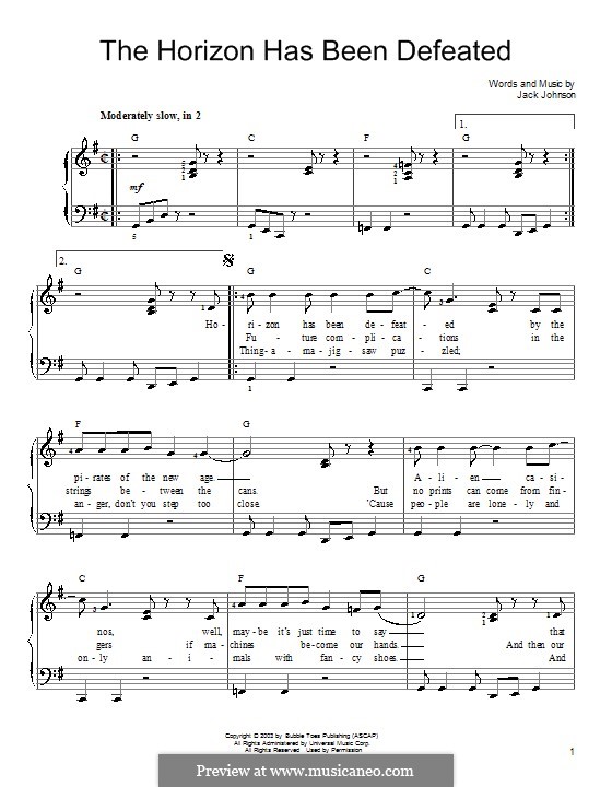 The Horizon Has Been Defeated: Facil para o piano by Jack Johnson