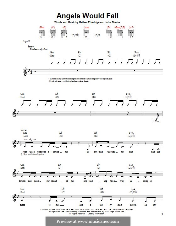 Angels Would Fall (Melissa Etheridge): para guitarras (com dedilhado) by John M Shanks