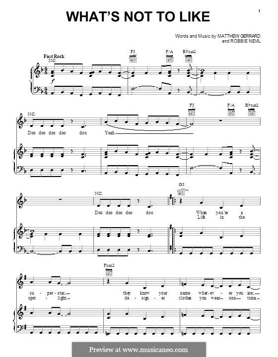 What's Not to Like (Hannah Montana): Para vocais e piano (ou Guitarra) by Matthew Gerrard, Robbie Nevil