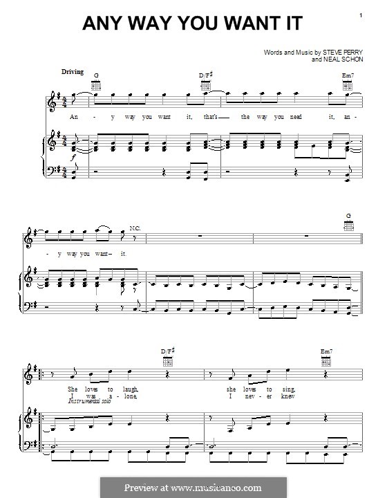 Any Way You Want It (Journey): Para vocais e piano (ou Guitarra) by Neal Schon, Steve Perry