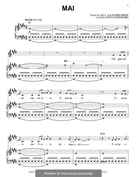 Mai (Josh Groban): Para vocais e piano (ou Guitarra) by Andrea Sandri, Leo Z., Marco Marinangeli