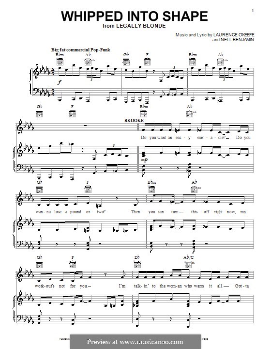 Whipped Into Shape (Legally Blonde The Musical): Para vocais e piano (ou Guitarra) by Laurence O'Keefe, Nell Benjamin