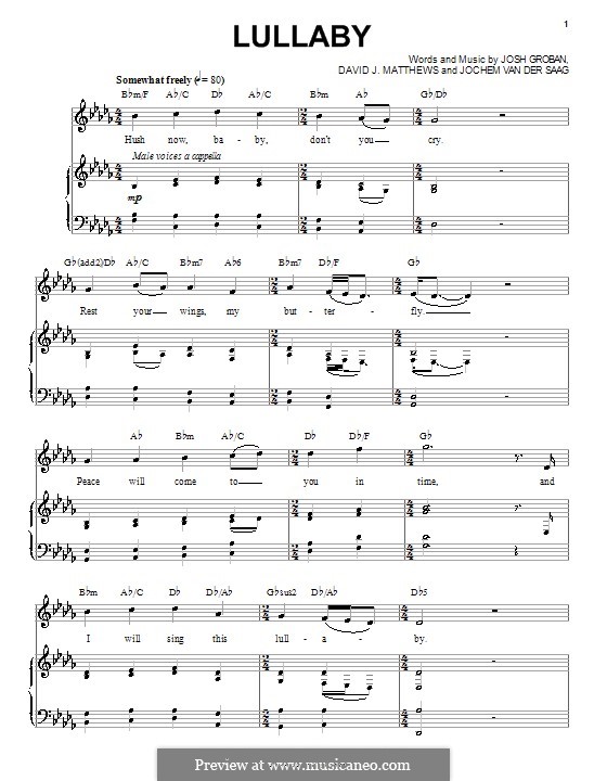Lullaby: Para vocais e piano (ou Guitarra) by David J. Matthews, Jochem van der Saag, Josh Groban