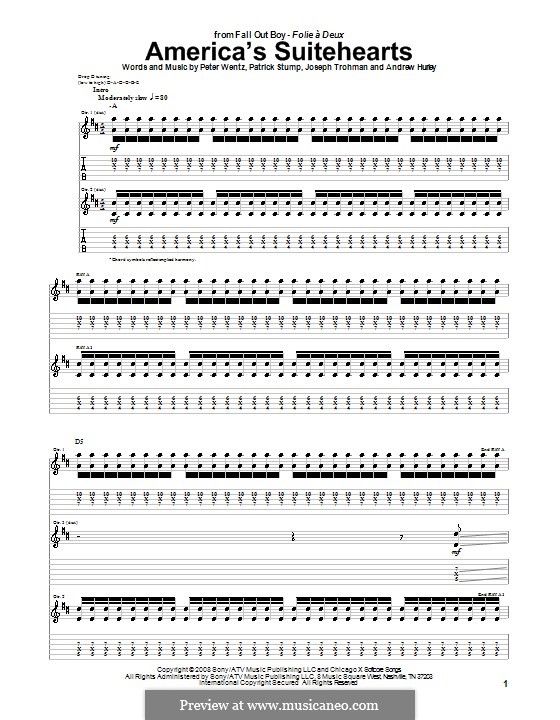 America's Suitehearts (Fall Out Boy): Para guitarra com guia by Andrew Hurley, Joseph Trohman, Patrick Stump, Peter Wentz