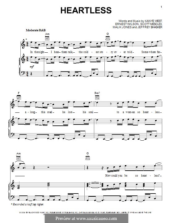 Heartless (Kanye West): Para vocais e piano (ou Guitarra) by Ernest Wilson, Jeff Bhasker, Malik Jones, Scott Mescudi