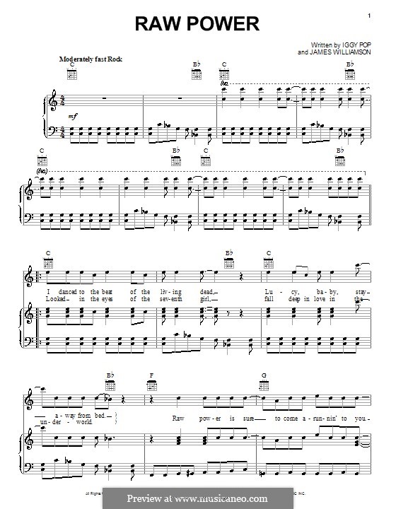 Raw Power (Iggy Pop): Para vocais e piano (ou Guitarra) by James Williamson