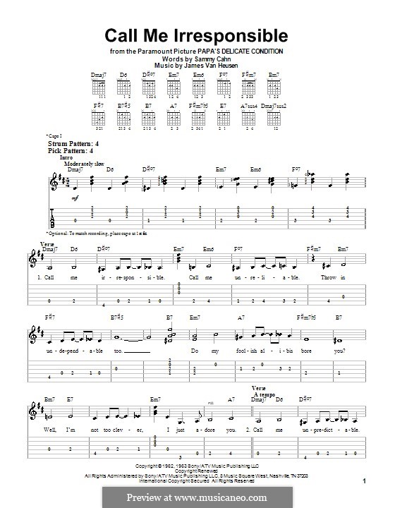 Call Me Irresponsible (Frank Sinatra): Para guitarra (versão facil) by Jimmy Van Heusen