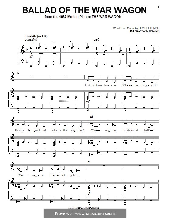 Ballad of the War Wagon: Para vocais e piano (ou Guitarra) by Dimitri Tiomkin