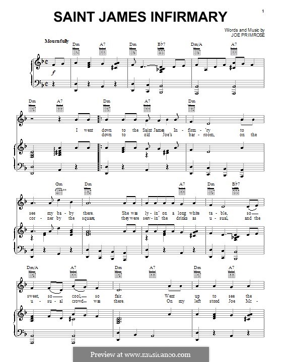 Saint James Infirmary: Para vocais e piano (ou Guitarra) by Joe Primrose