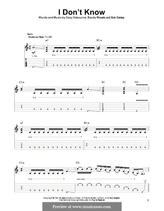 I Don't Know: Para guitarra com guia by Bob Daisley, Randy Rhoads