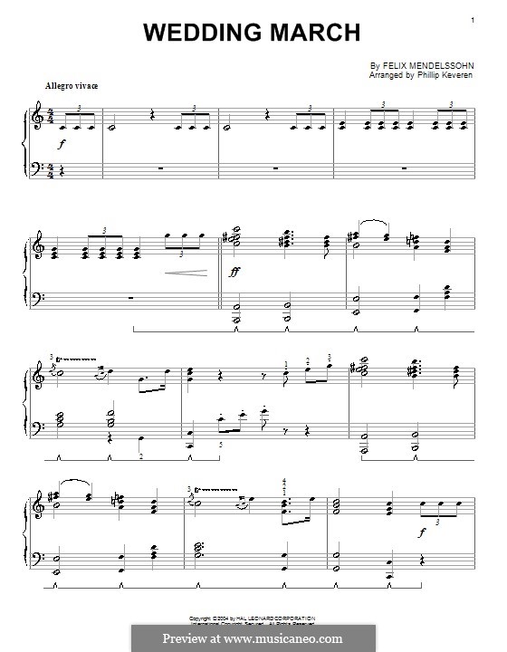 Wedding March (Printable Scores): Para Piano by Felix Mendelssohn-Bartholdy