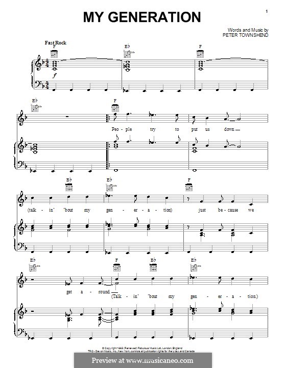 My Generation (The Who): Para vocais e piano (ou Guitarra) by Peter Townshend