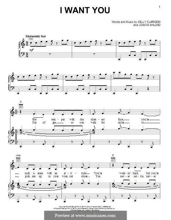 I Want You (Kelly Clarkson): Para vocais e piano (ou Guitarra) by Joakim Ahlund