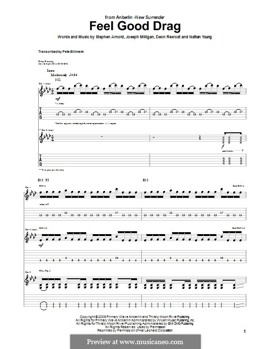 Feel Good Drag (Anberlin): Para guitarra com guia by Deon Rexroat, Joseph Milligan, Nathan Young, Stephen Arnold